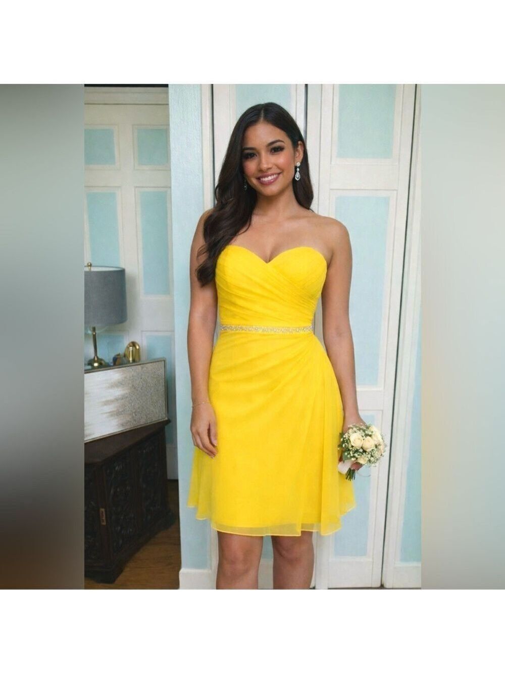 Size 4 Canary Yellow Sunflower Chiffon Cocktail HOCO Bridesmaid dress